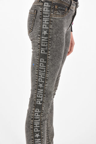 Jeggings MADDY in denim stretch con strass laterali