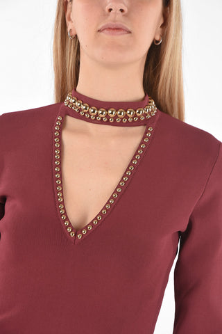 COUTURE Bodycon Mini Dress STUDS UPS with Studded Neckline