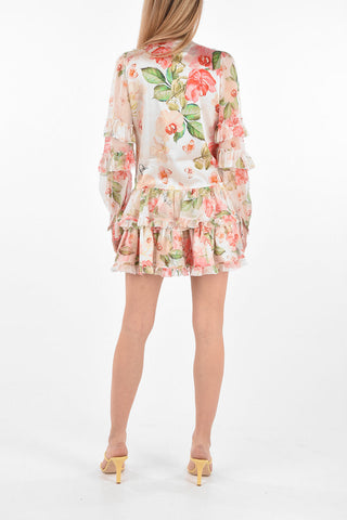 COUTURE Floral printed Chiffon Dress with Plunging Neckline