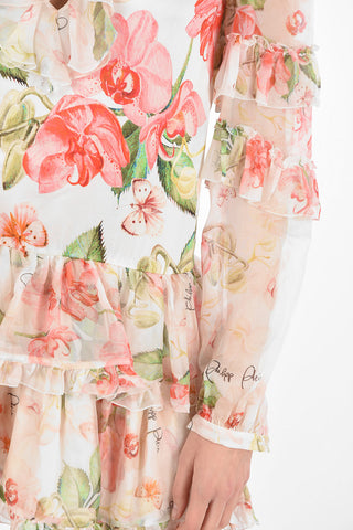 COUTURE Floral printed Chiffon Dress with Plunging Neckline