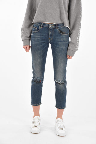 stretch denim cropped jeans with embroideries