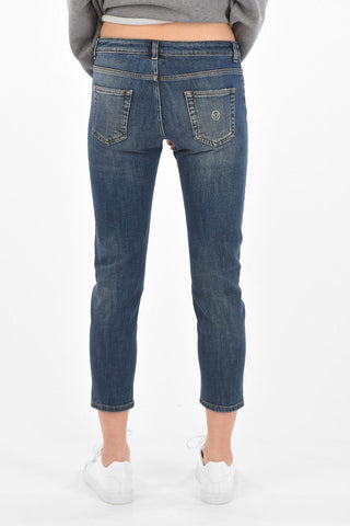 stretch denim cropped jeans with embroideries