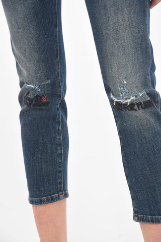 stretch denim cropped jeans with embroideries