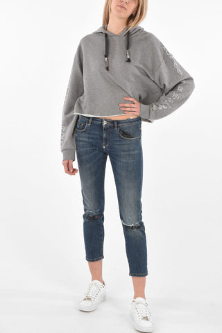 stretch denim cropped jeans with embroideries