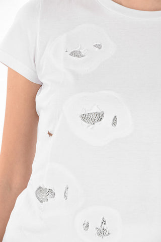 COUTURE EST.1978 Crew Neck Distressed T-Shirt with Rhinestone