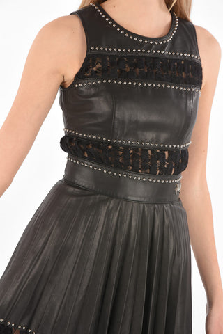 COUTURE EST.1978 레더 스터드 드레스 LACE 플리츠 스커트 및 레이스 디테일