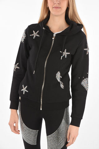 COUTURE Hooded Sweatjacket PP1978 with Marine Rhinestoned Embellishments