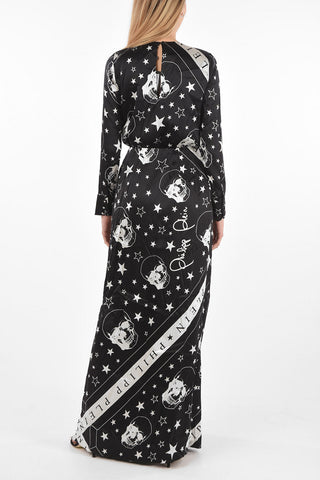 COUTURE Side Split STARS AND SKULL Satin Dress