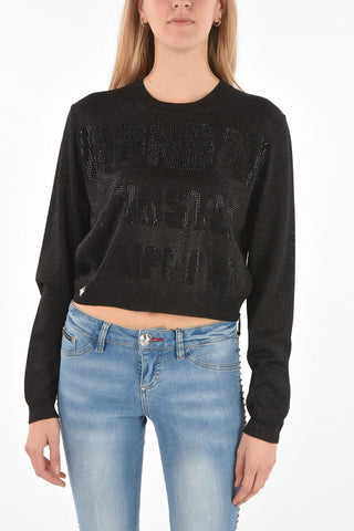 COUTURE EST.1978 lurex crop crew-neck sweater