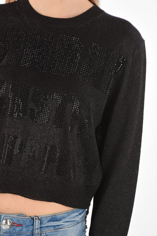 COUTURE EST.1978 lurex crop crew-neck sweater