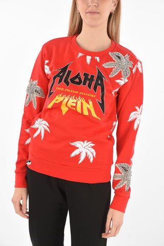 COUTURE Printed Sweatshirt LS ALOHA with Rhinestoned Embellishments