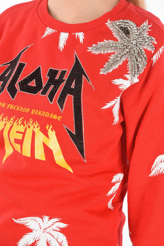 COUTURE Printed Sweatshirt LS ALOHA with Rhinestoned Embellishments