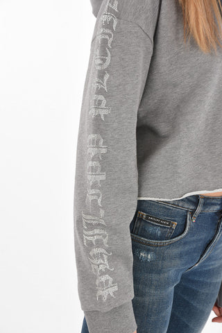 COUTURE EST.1978 cropped sweatshirt with hood and rhinestone details