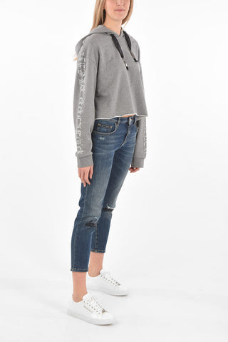 COUTURE EST.1978 cropped sweatshirt with hood and rhinestone details
