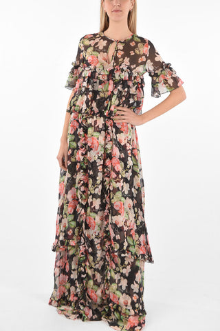 COUTURE EST.1978 floral patterned silk ruffles maxi dress