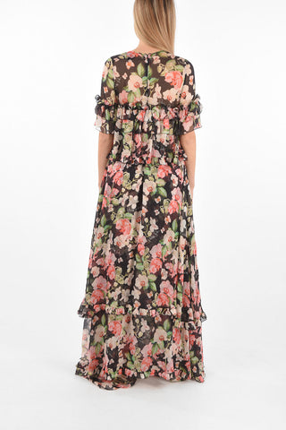 COUTURE EST.1978 floral patterned silk ruffles maxi dress