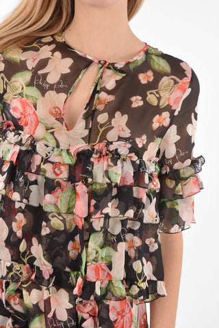COUTURE EST.1978 floral patterned silk ruffles maxi dress