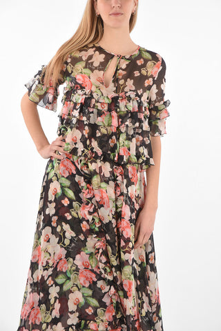 COUTURE EST.1978 floral patterned silk ruffles maxi dress