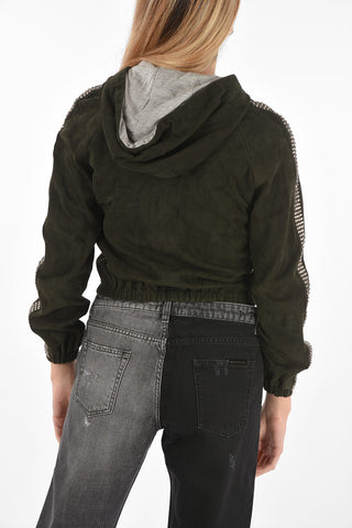 COUTURE EST.1978 suede leather LET'S GET OUT crop jacket with studded profiles