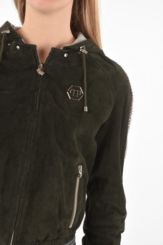 COUTURE EST.1978 suede leather LET'S GET OUT crop jacket with studded profiles