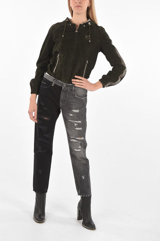 COUTURE EST.1978 suede leather LET'S GET OUT crop jacket with studded profiles