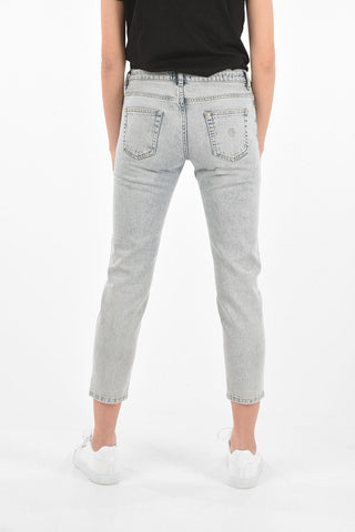 stretch denim cropped jeans with embroideries
