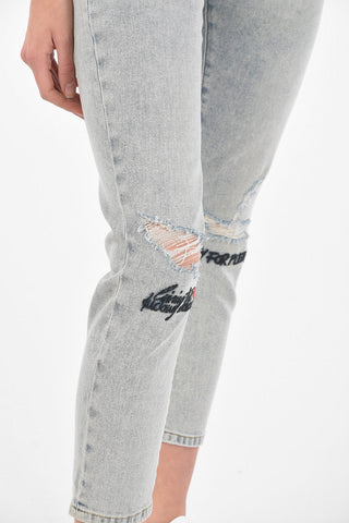 stretch denim cropped jeans with embroideries