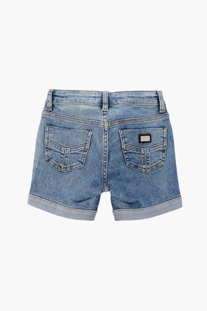 EST.1978 stretch denim shorts with rhinestone embellishment