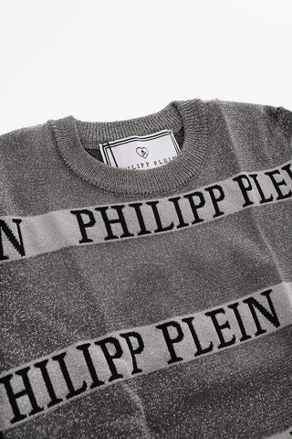 EST.1978 knit lurex dress with all over logo