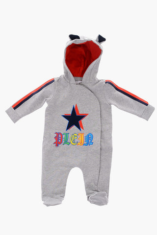sweat romper suit with hood