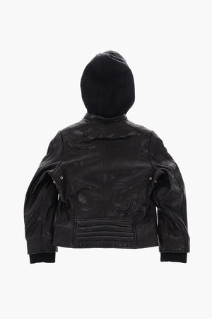 leather bomber with removable hood
