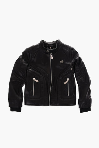 bomber in pelle con cappuccio removibile