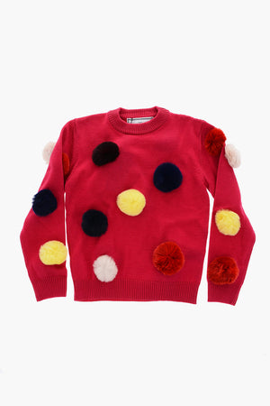 EST.1978 wool crew-neck sweater with real fur pompom
