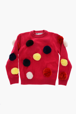 EST.1978 wool crew-neck sweater with real fur pompom