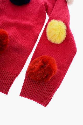 EST.1978 wool crew-neck sweater with real fur pompom