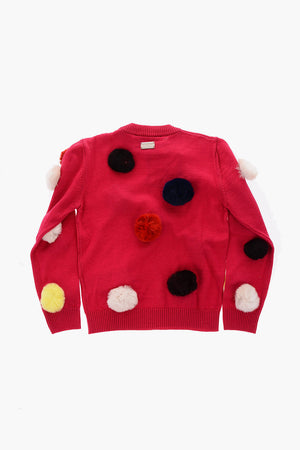 EST.1978 wool crew-neck sweater with real fur pompom