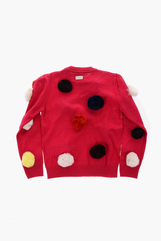 EST.1978 wool crew-neck sweater with real fur pompom