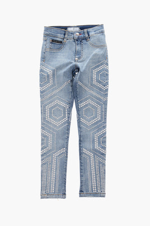 EST.1978 high waist jeggings with rhinestone embellishment