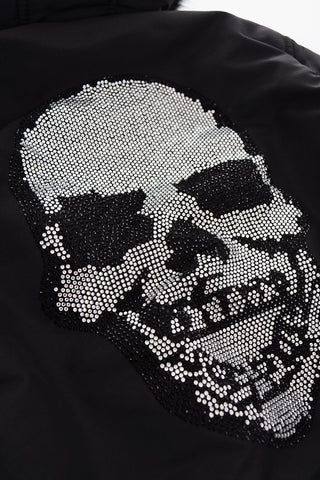 real fur hooded bomber with skull on the back