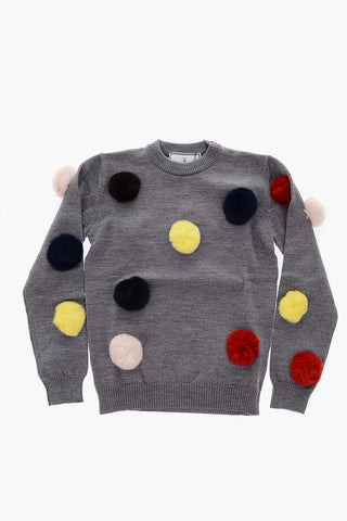  EST.1978 wool crew-neck sweater with real fur pompom