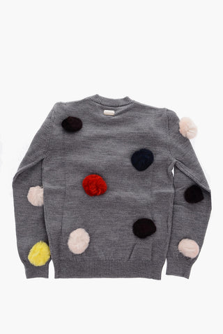  EST.1978 wool crew-neck sweater with real fur pompom