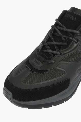 ZZEGNA leather and fabric UTE low-top sneakers