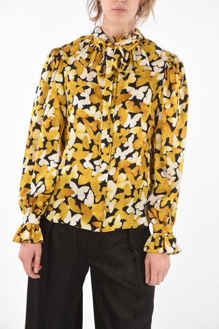 Tie Neck BUTTERFLY Silk Blouse
