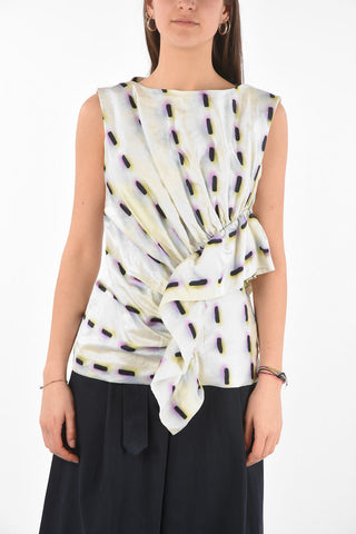 Abstract Motif Ruffle Satin Top