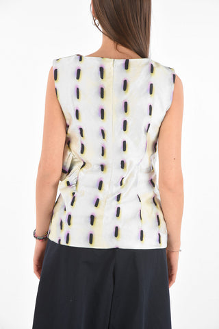 Abstract Motif Ruffle Satin Top