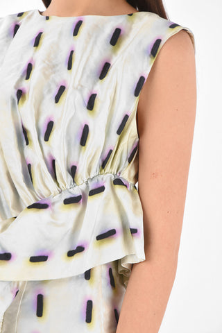 Abstract Motif Ruffle Satin Top