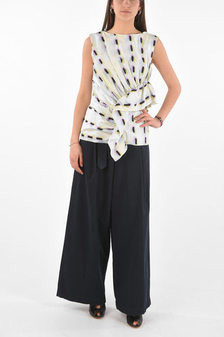 Abstract Motif Ruffle Satin Top