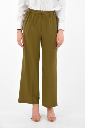 Elastic Waistband Silk Palazzo Pants