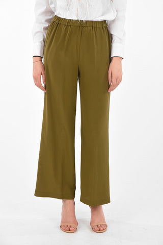 Elastic Waistband Silk Palazzo Pants