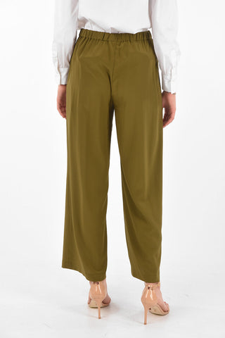 Elastic Waistband Silk Palazzo Pants